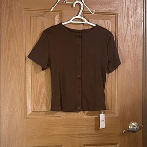 Elegant Brown Button-Down Women's Shirt